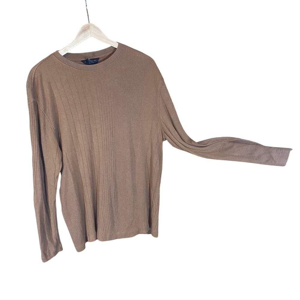 J. Ferrar Men’s Brown Ribbed Long Sleeve Sweater Medium Cotton Blend